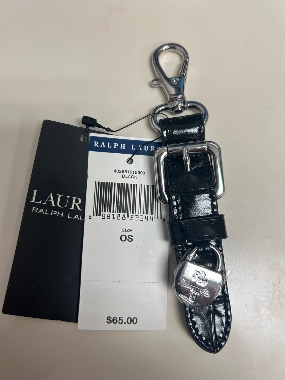 Ralph Lauren Black Patent Leather Key & Card Holder with Silver Hardware